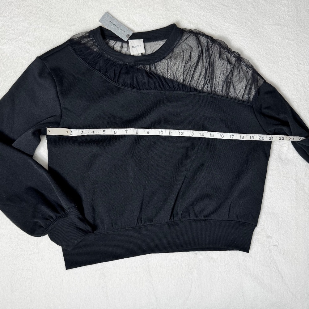 Anthropologie Maeve Sheer-Shoulder Sweatshirt Top Black Size SP - Picture 8 of 13